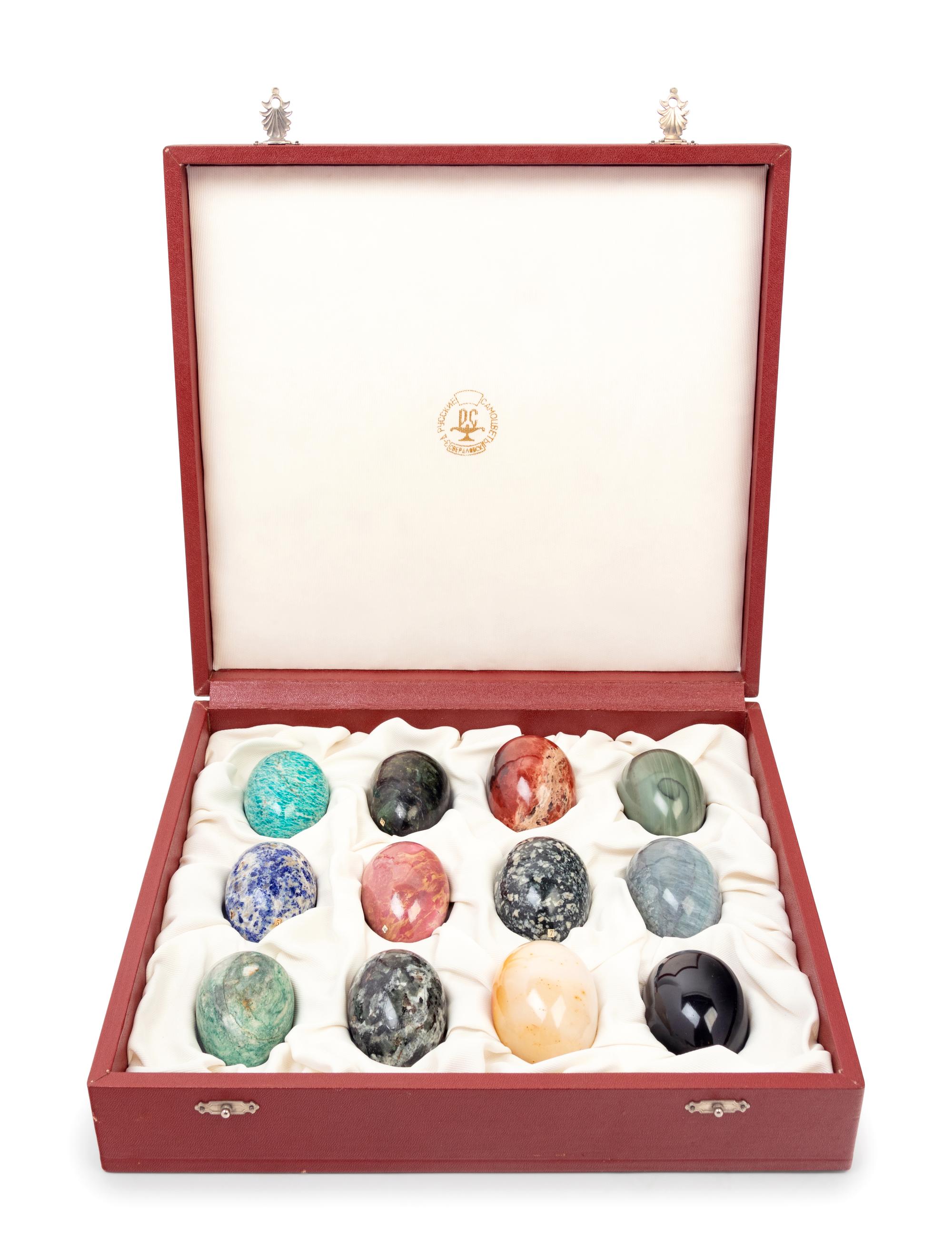 A Collection of Sixty-Six Russian Hardstone and Semi-Precious Stone Eggs