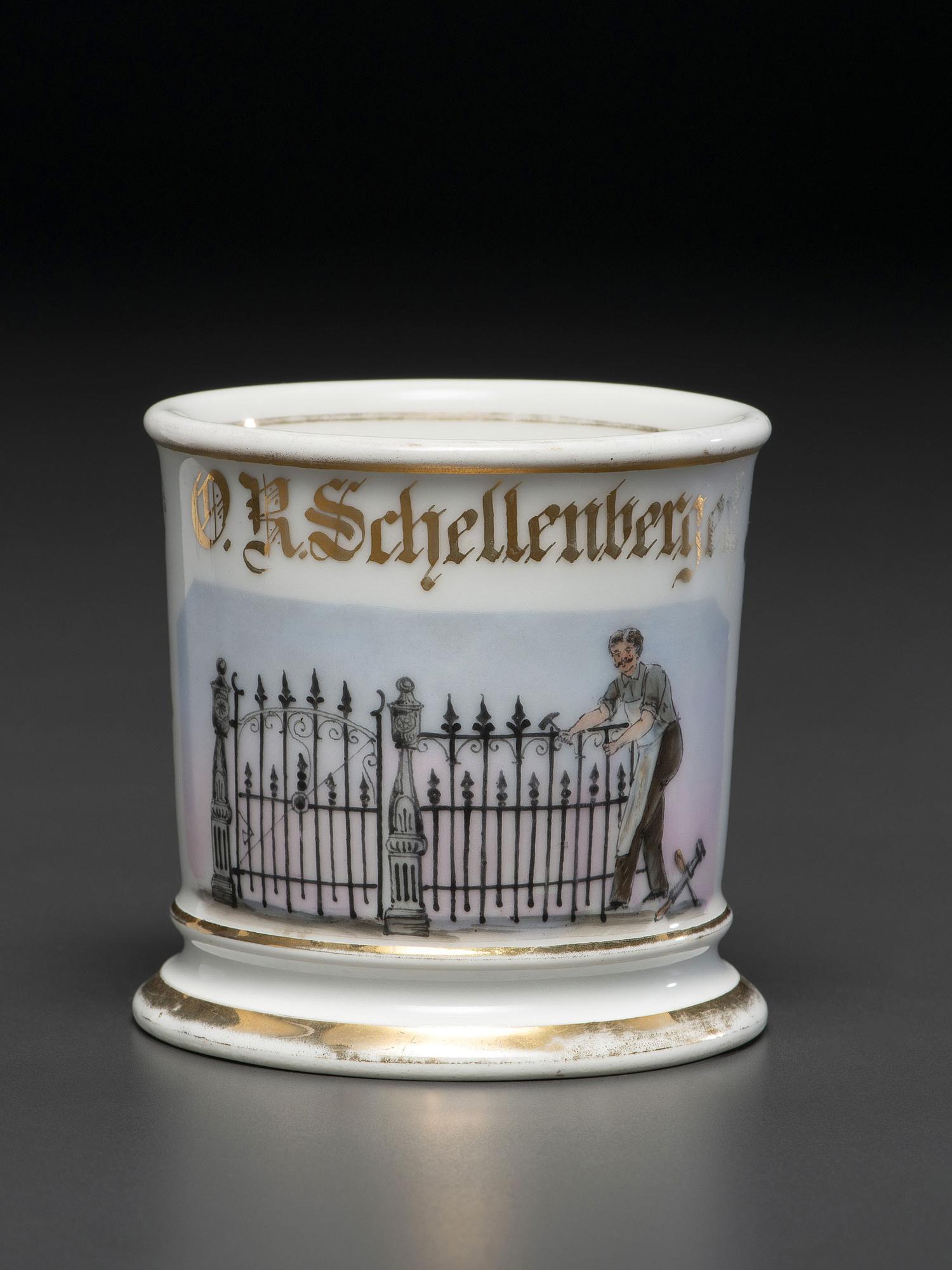 A Metalworker's Porcelain Occupational Shaving Mug