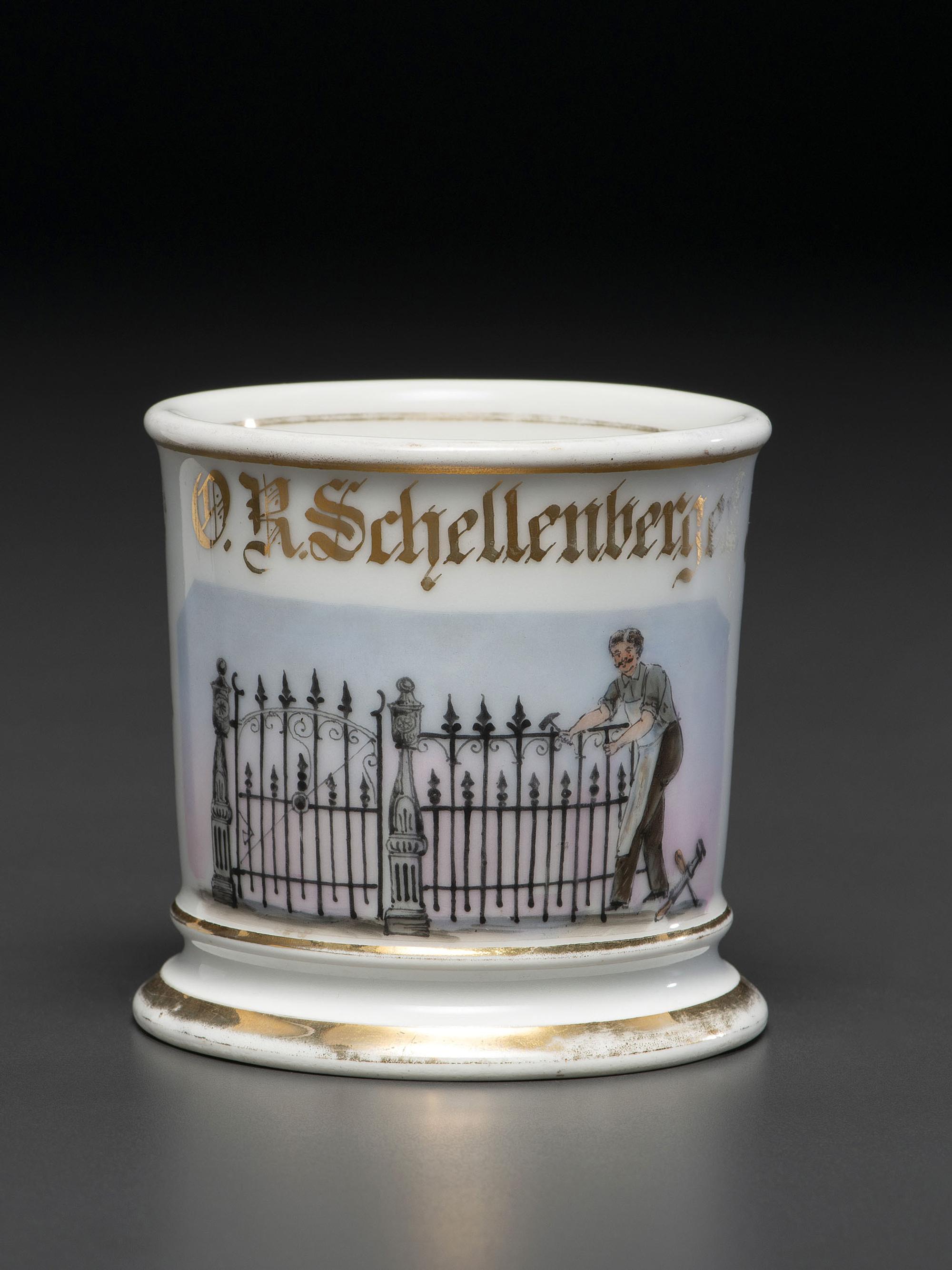 A Metalworker's Porcelain Occupational Shaving Mug
