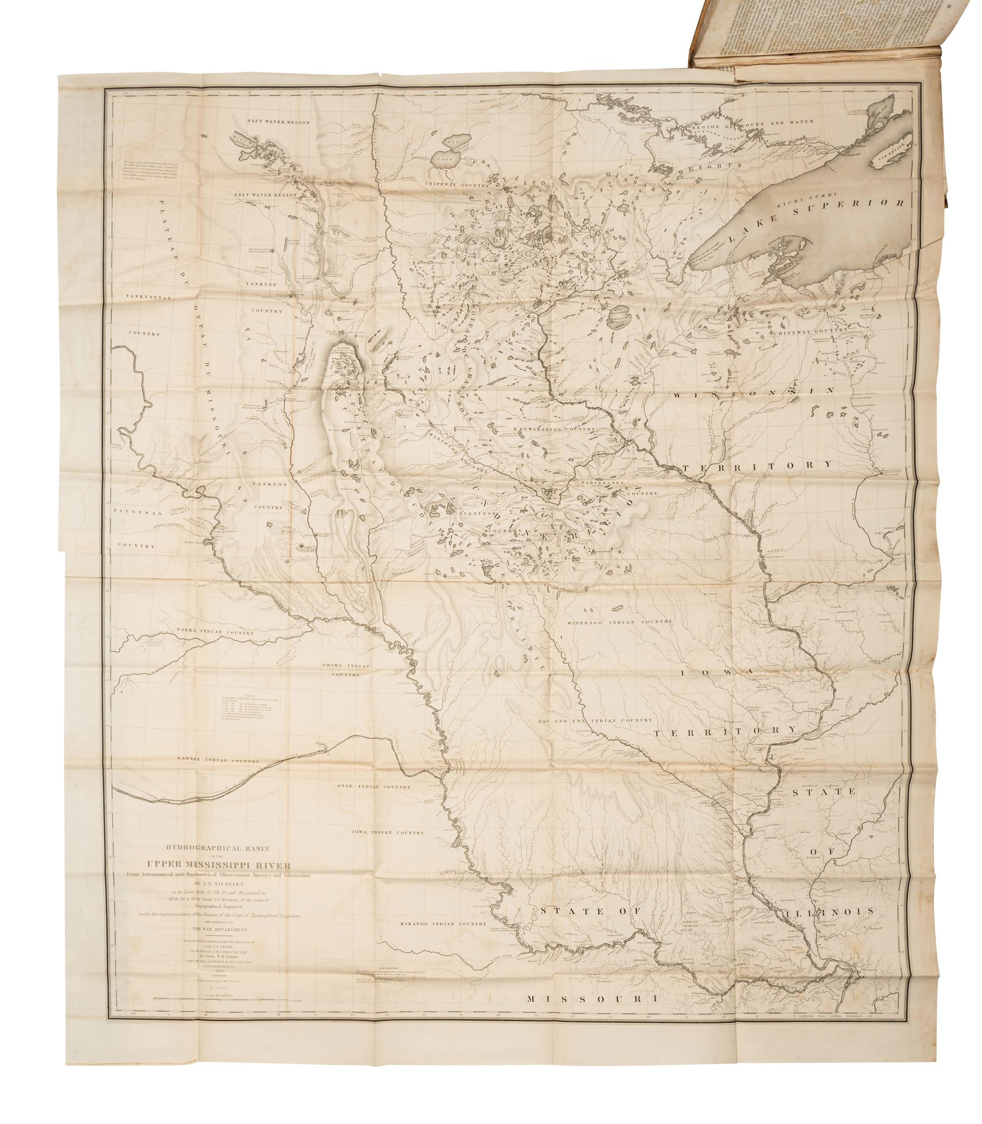 NICOLLET, Jean-Nicholas (1786-1843). Report Intended to Illustrate a Map of the Hydrographical Basin of the Upper Mississippi River. Washington: Blair & Rives, 1843.