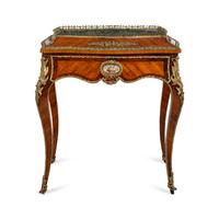 A French Kingwood, Tulipwood, Gilt Bronze and Porcelain Mounted Jardinière Table