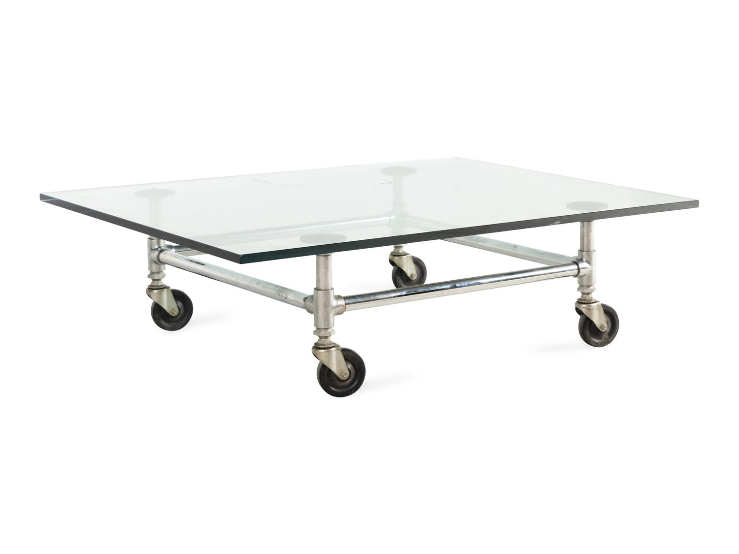 A Glass-Topped Steel Low Table