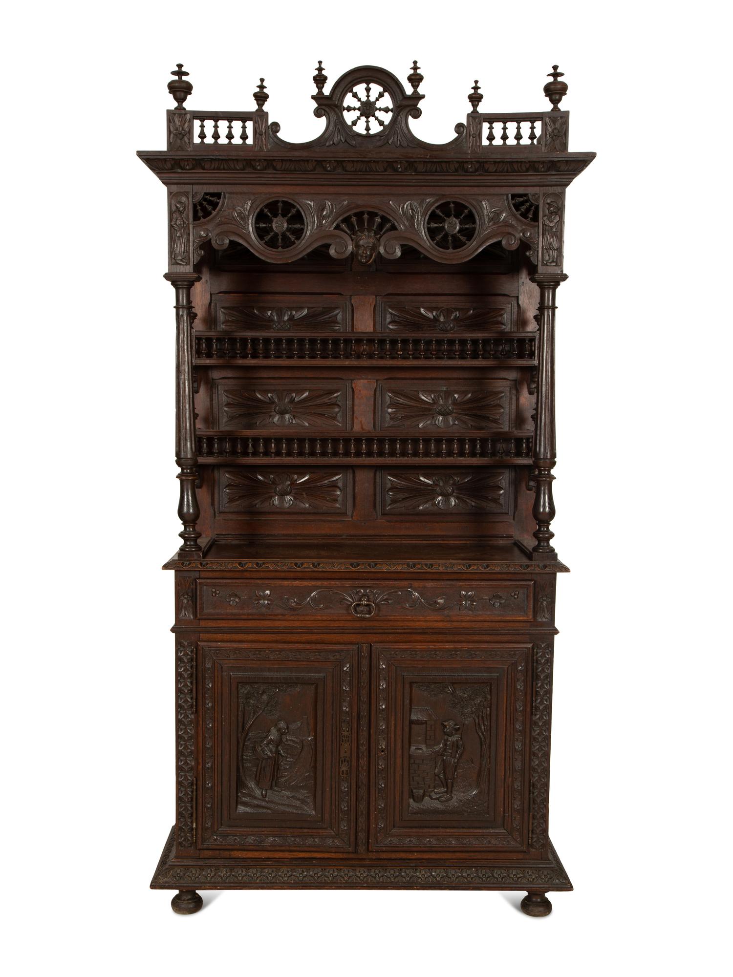 A French Breton Carved Oak Sideboard Cabinet