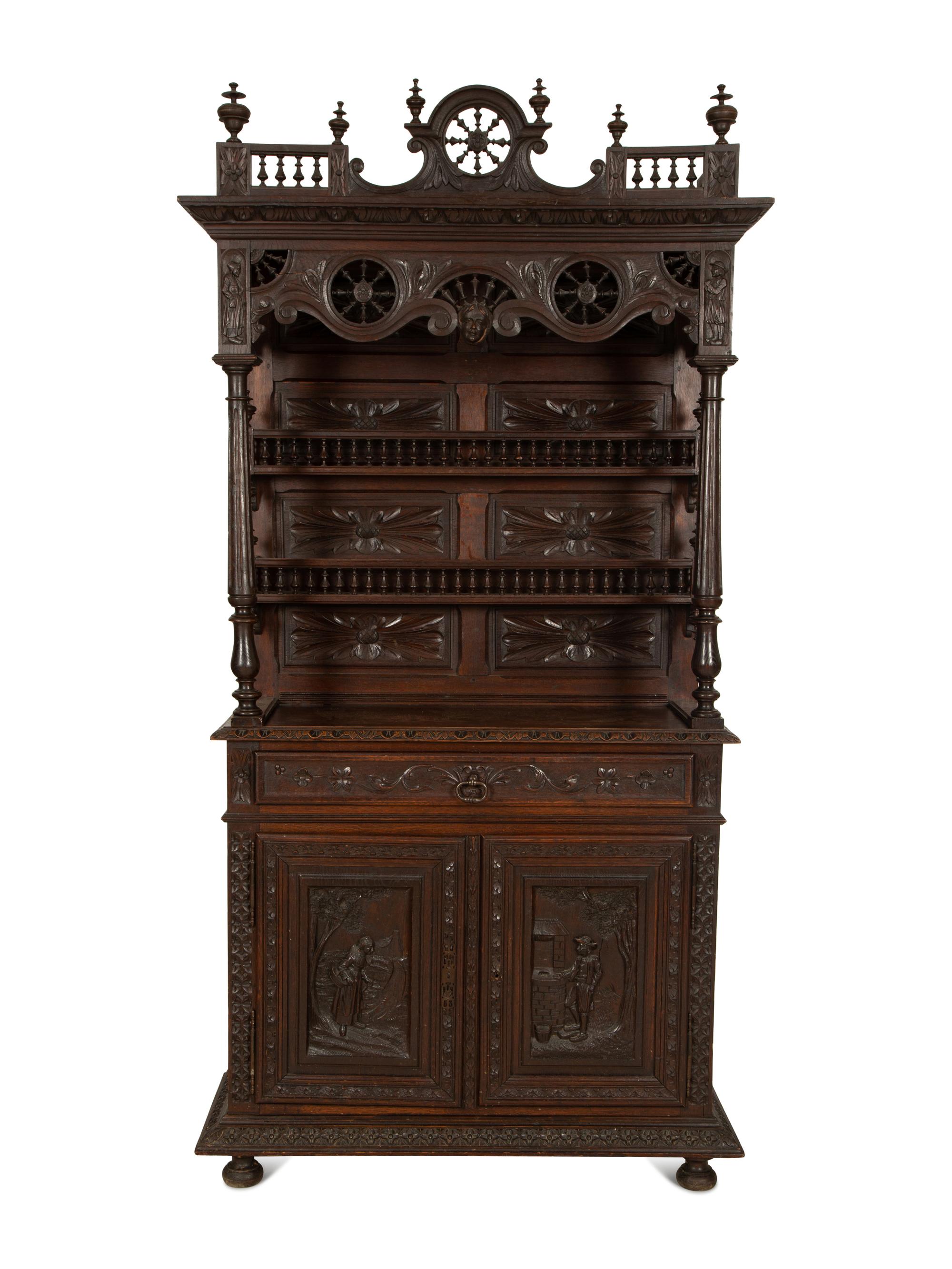 A French Breton Carved Oak Sideboard Cabinet