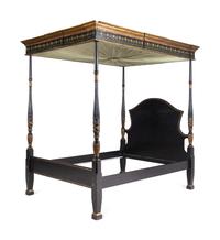 A Regency Style Parcel-Gilt and Ebonized Canopy Bed