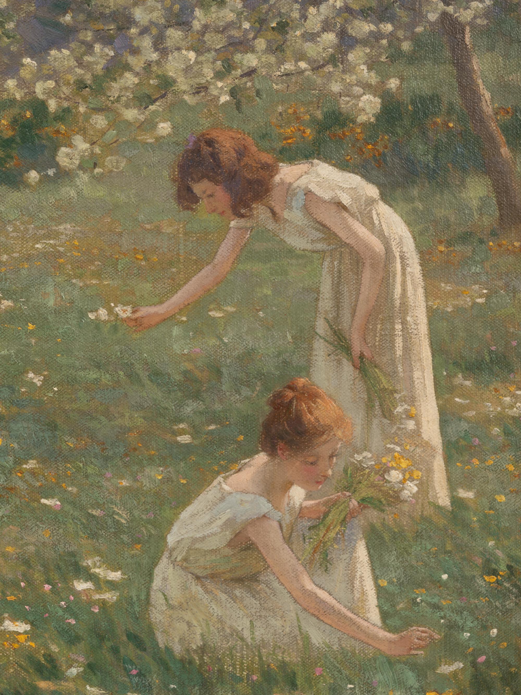 Young Women Gathering Flowers