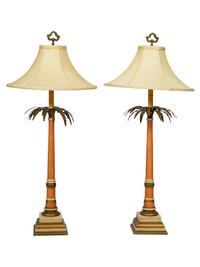 A Pair of Painted Tropical Regency Style Palm Frond Lamps
