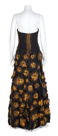 Jovani Black Strapless Dress with Gold Painted Flower, 2000s Size label: 6