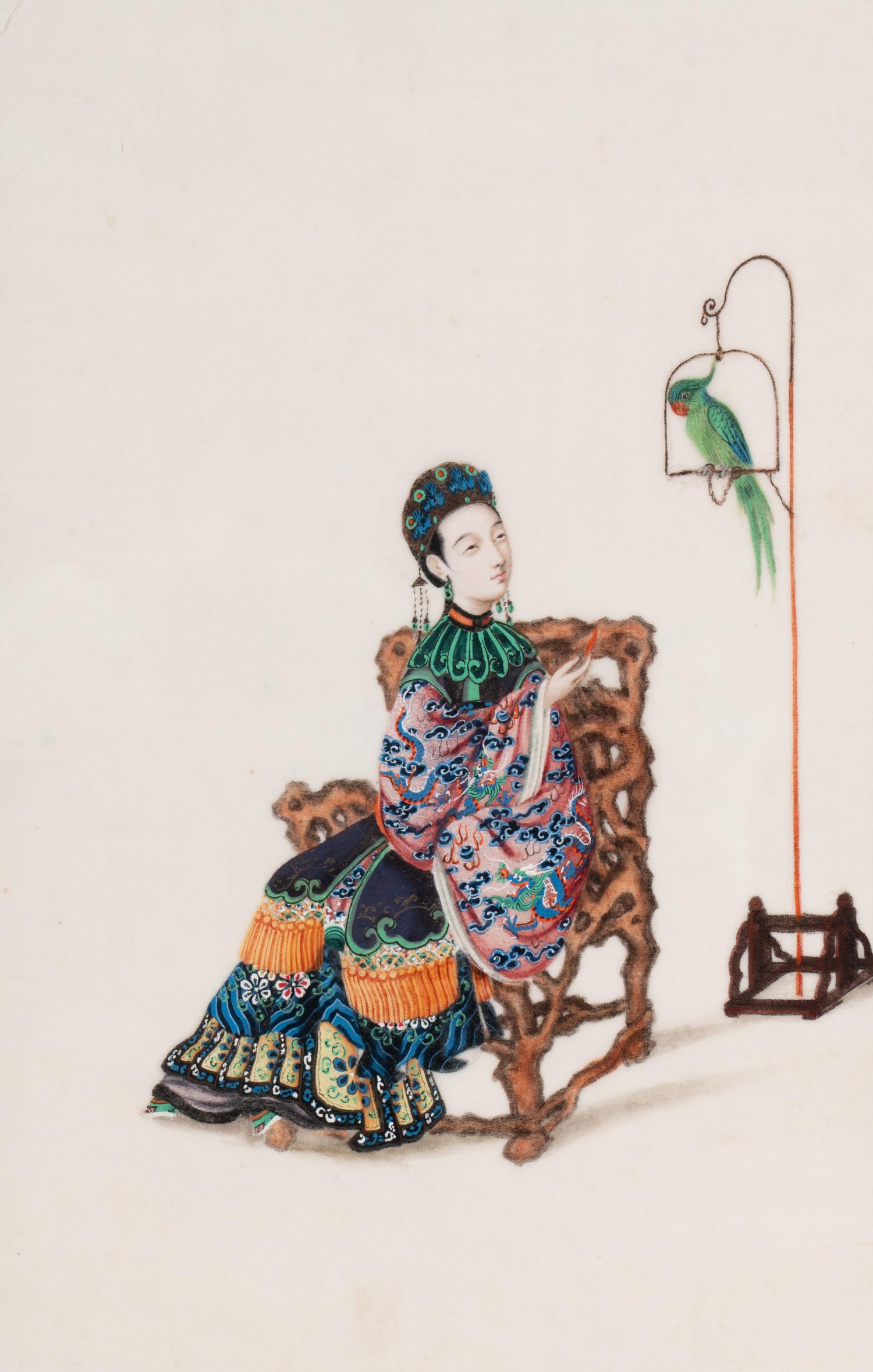 A Set of 12 Chinese Export Pith Paintings, Late 19th/Early 20th Century 清晚期 通草畫人物圖鏡框12幅
