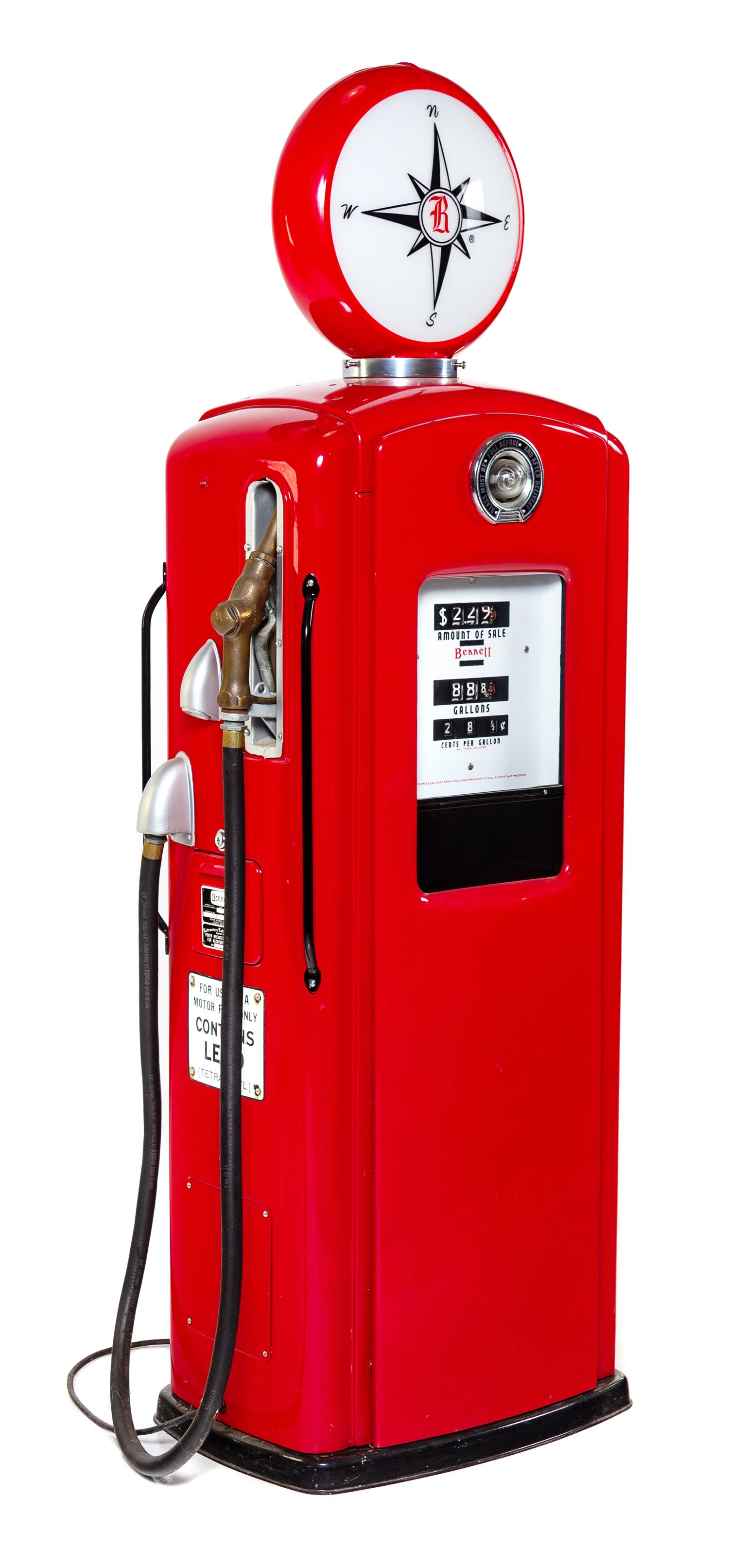 A Bennett Enameled Gasoline Pump Height 76 inches. — FIRST HALF 20TH CENTURY