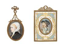 Two Continental Painted Porcelain Plaques in Gilt Metal Frames