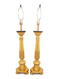 A Pair of Italian Neoclassical Style Carved Giltwood Table Lamps