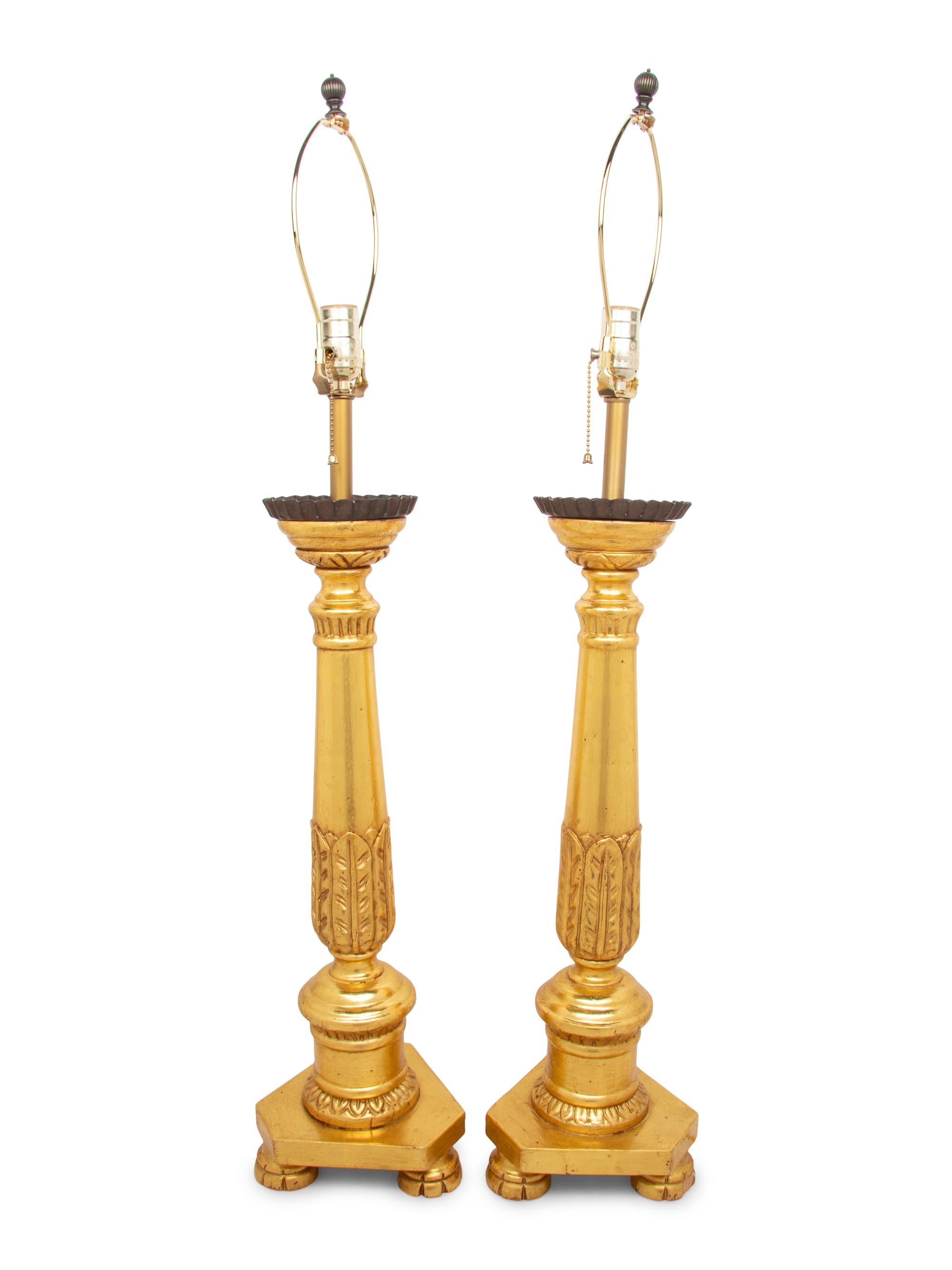 A Pair of Italian Neoclassical Style Carved Giltwood Table Lamps