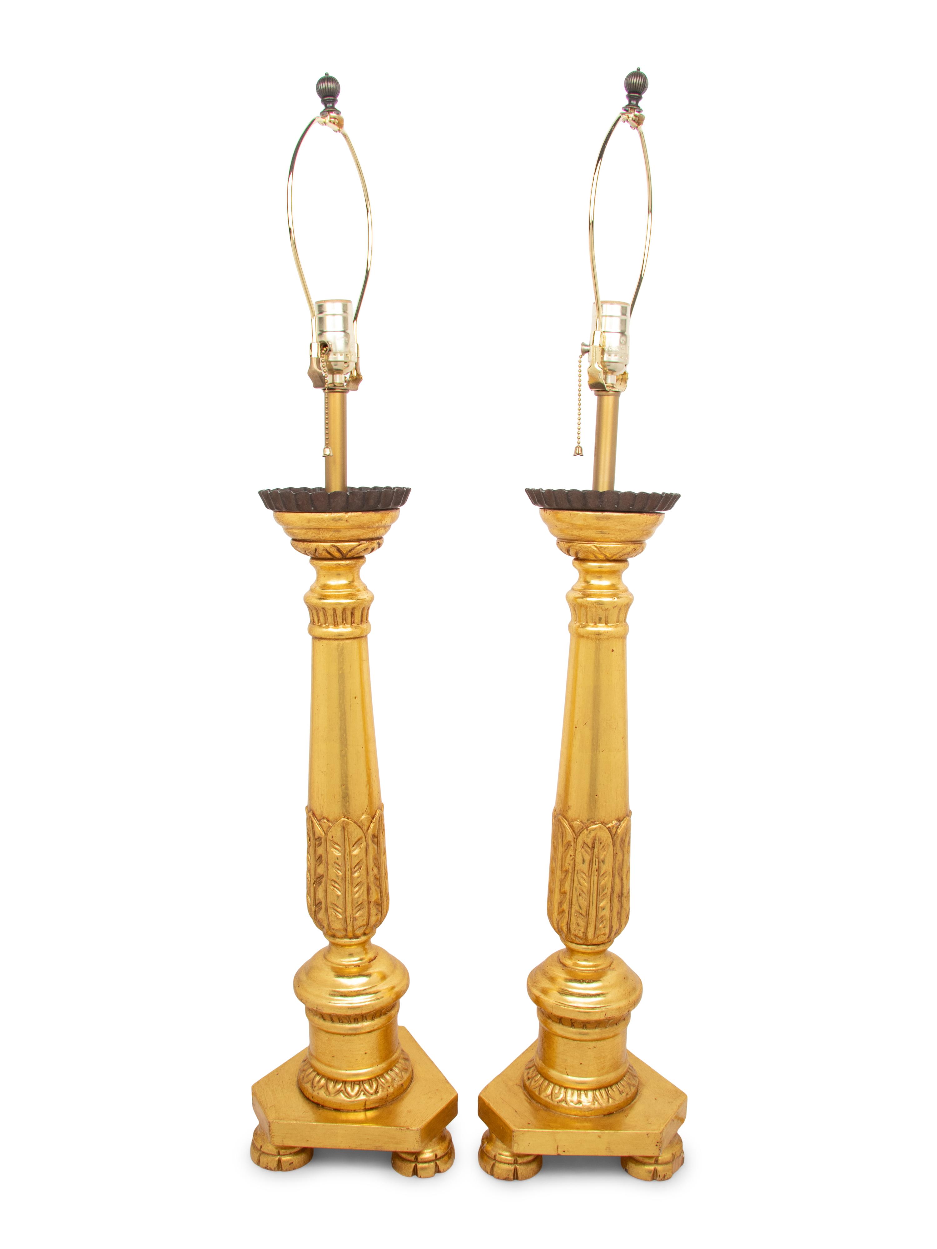 A Pair of Italian Neoclassical Style Carved Giltwood Table Lamps