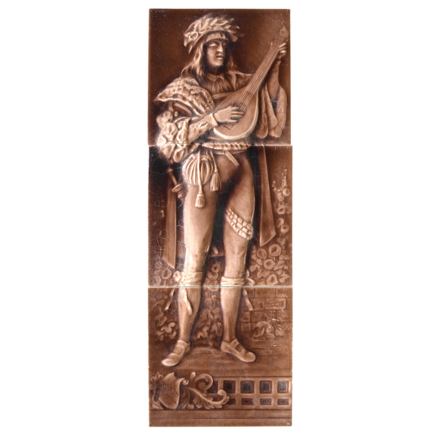 A Three Piece Glazed Ceramic Tile Set by Hamilton Tile Works 6" W x 1" D x 18" H — United States, 19th Century