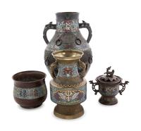 Four Japanese Champl ev é Bronze Vessels