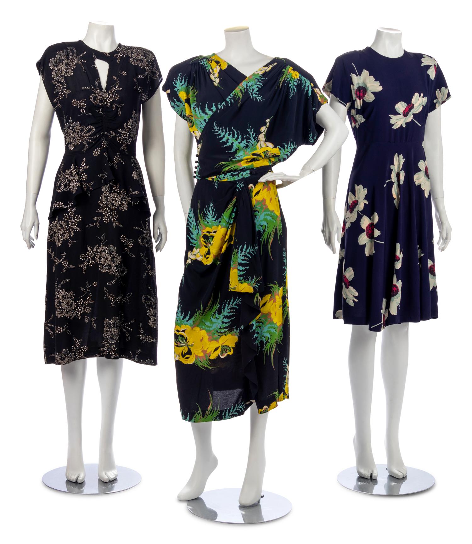 Three Floral Dresses, 1940s