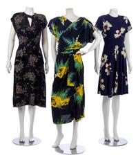 Three Floral Dresses, 1940s