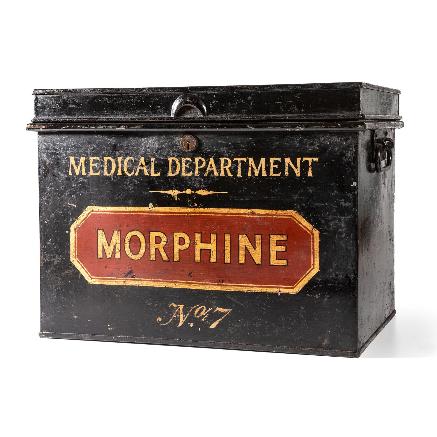 A Painted Tin Morphine Storage Box