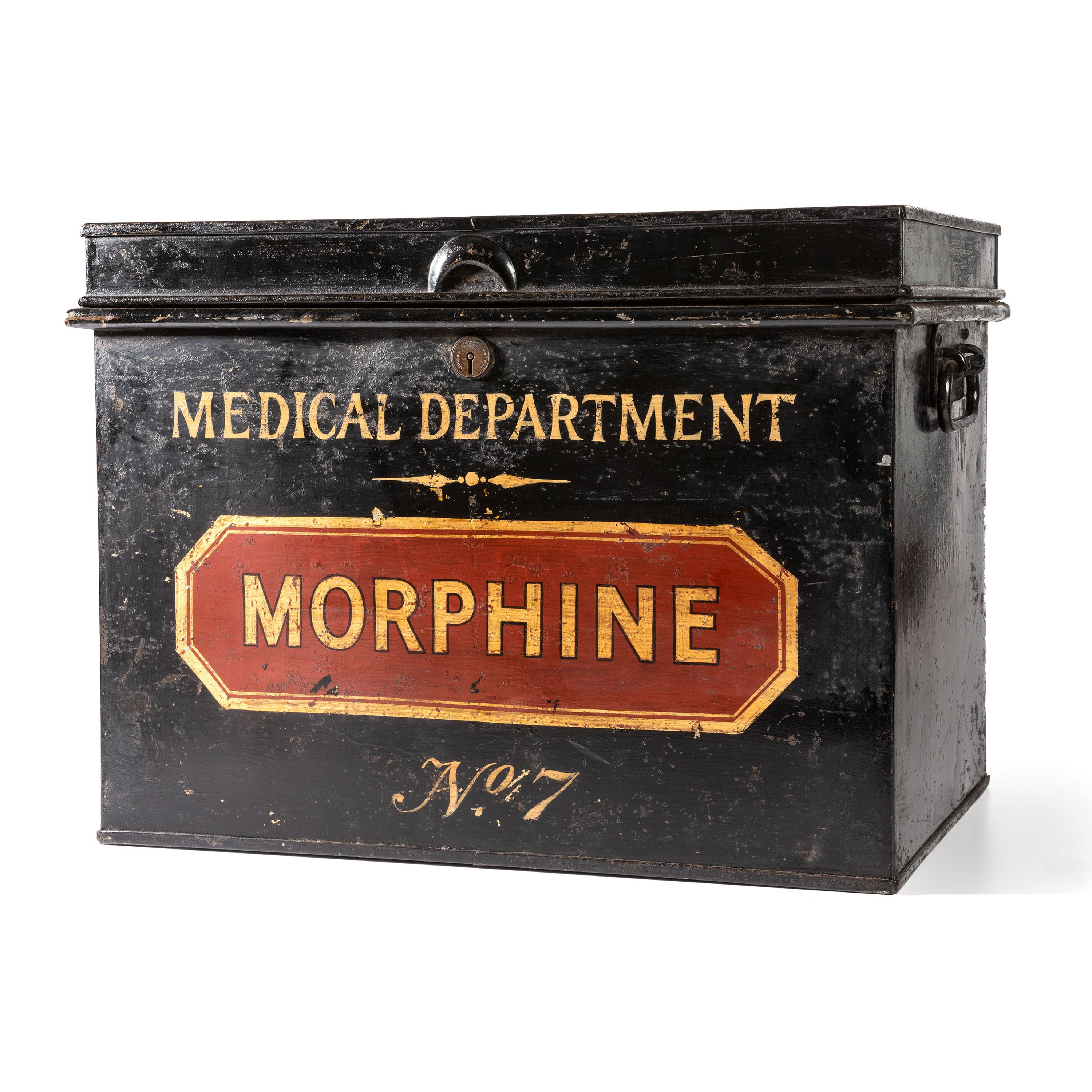 A Painted Tin Morphine Storage Box