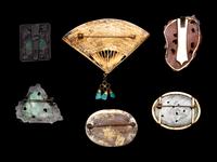 Eight Chinese Hardstone Inset Metal Jewelry