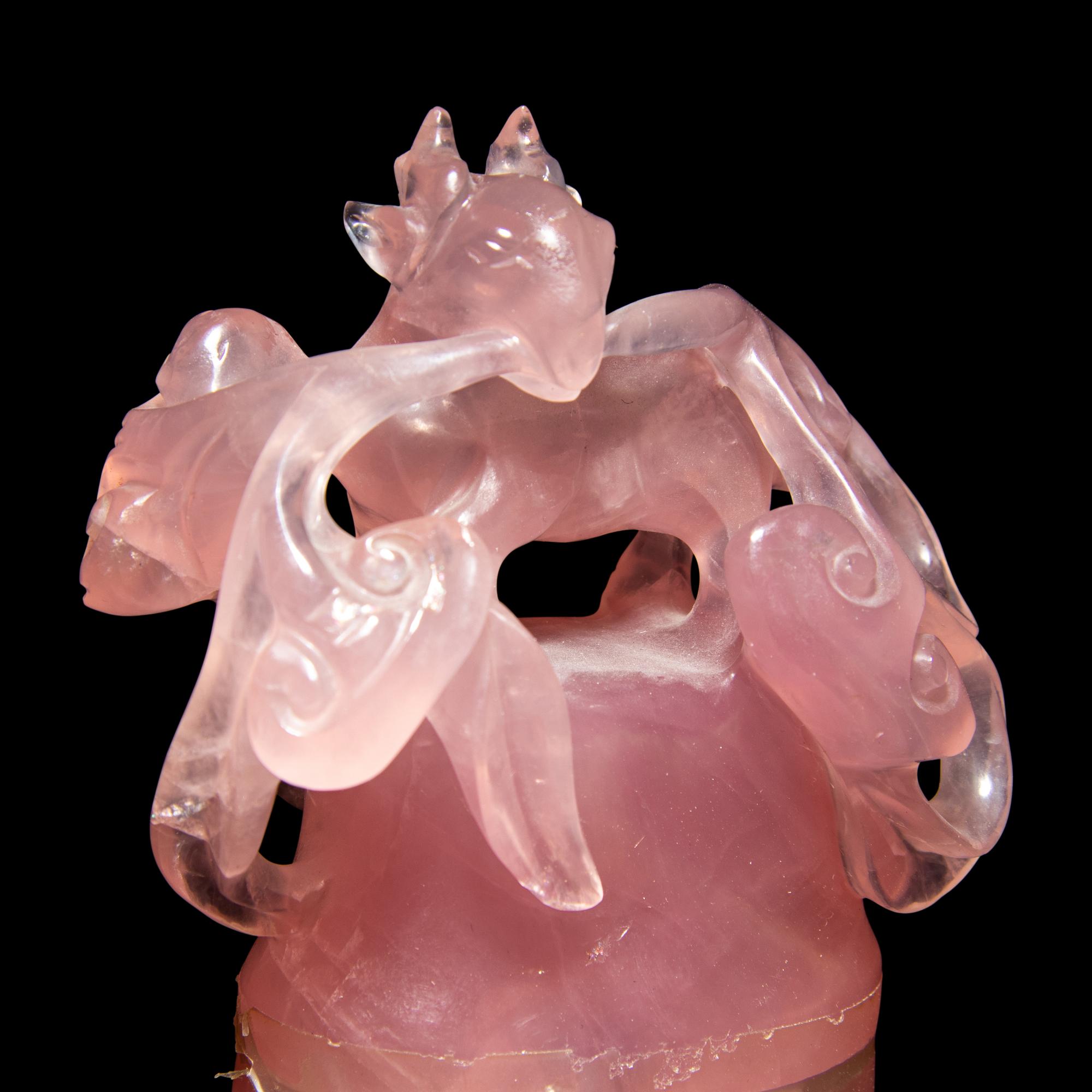 A Chinese Carved Rose Quartz Covered Vase