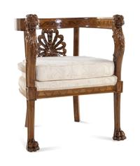 An Italian Neoclassical Style Carved Walnut and Parquetry Three-Piece Salon Suite