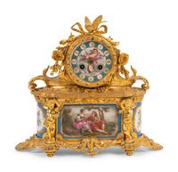 A French Gilt Bronze and Sèvres Style Porcelain Mantel Clock