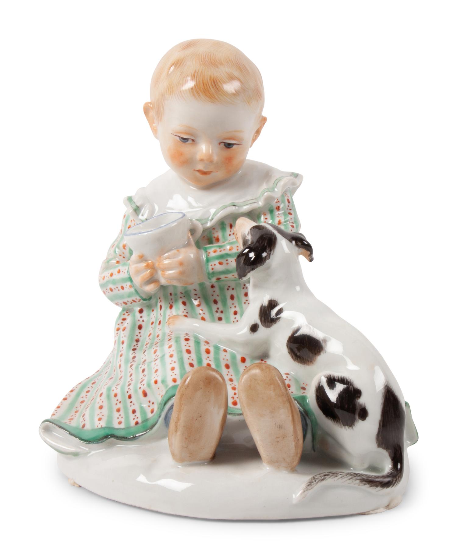 A Meissen Porcelain Figure of a Child with Dog