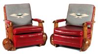 Pair of Western Style Burled Wood Club Chairs by Uptown Furniture Company Height 33 x width 35 x depth 36 inches