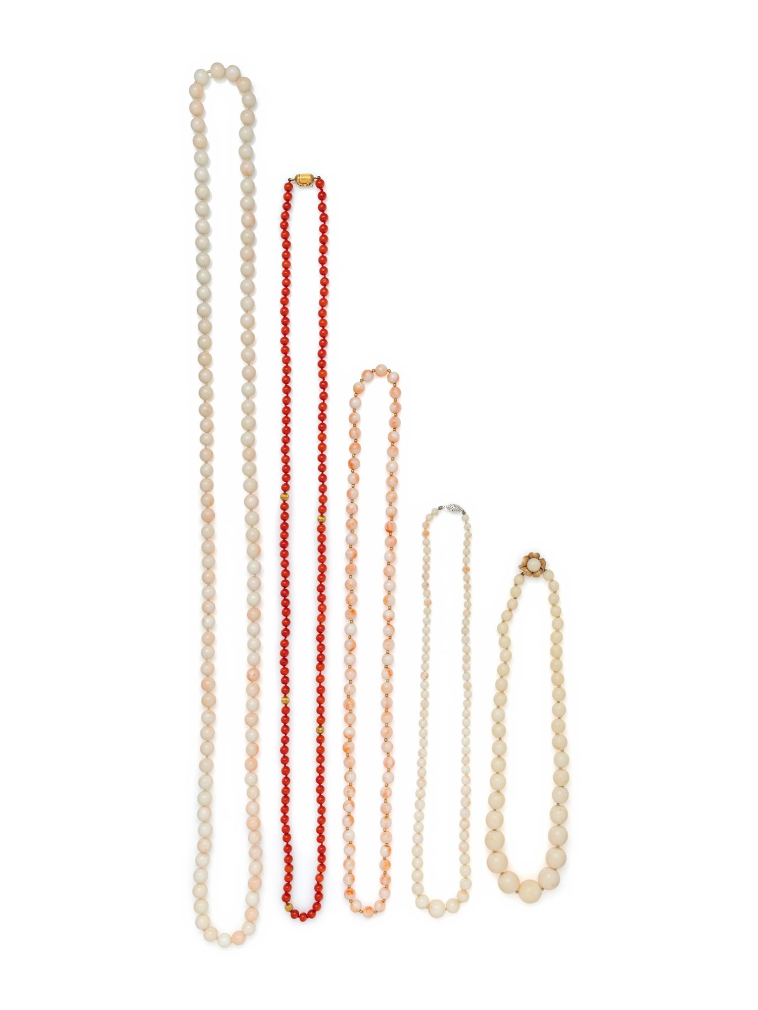COLLECTION OF CORAL BEAD NECKLACES
