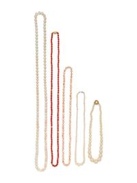 COLLECTION OF CORAL BEAD NECKLACES