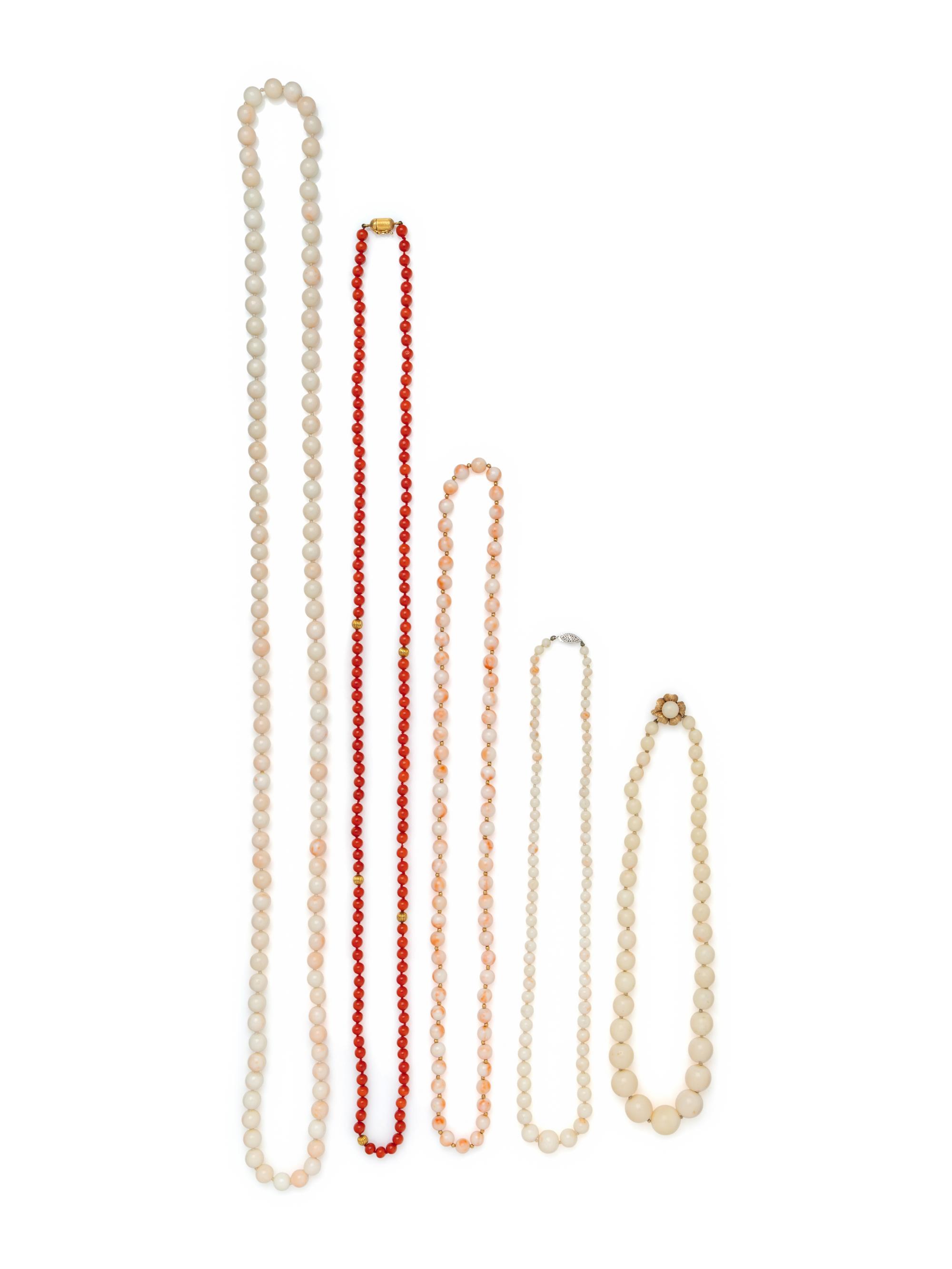 COLLECTION OF CORAL BEAD NECKLACES