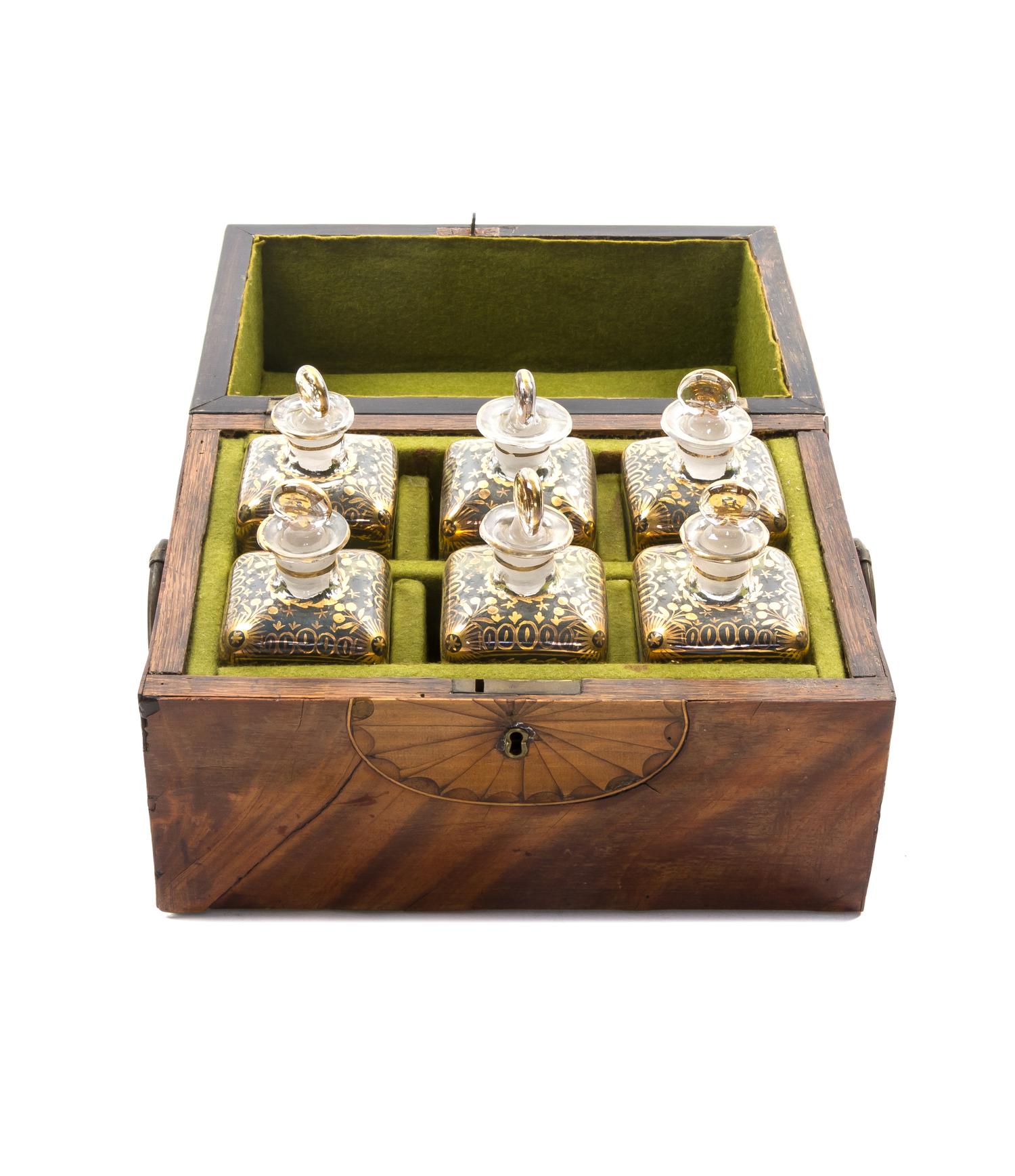 A Regency Mahogany Liquor Box, Height 7 3/4 x width 10 3/4 x depth 7 3/8 inches.