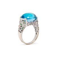 BLUE TOPAZ, DIAMOND AND MULTIGEM RING