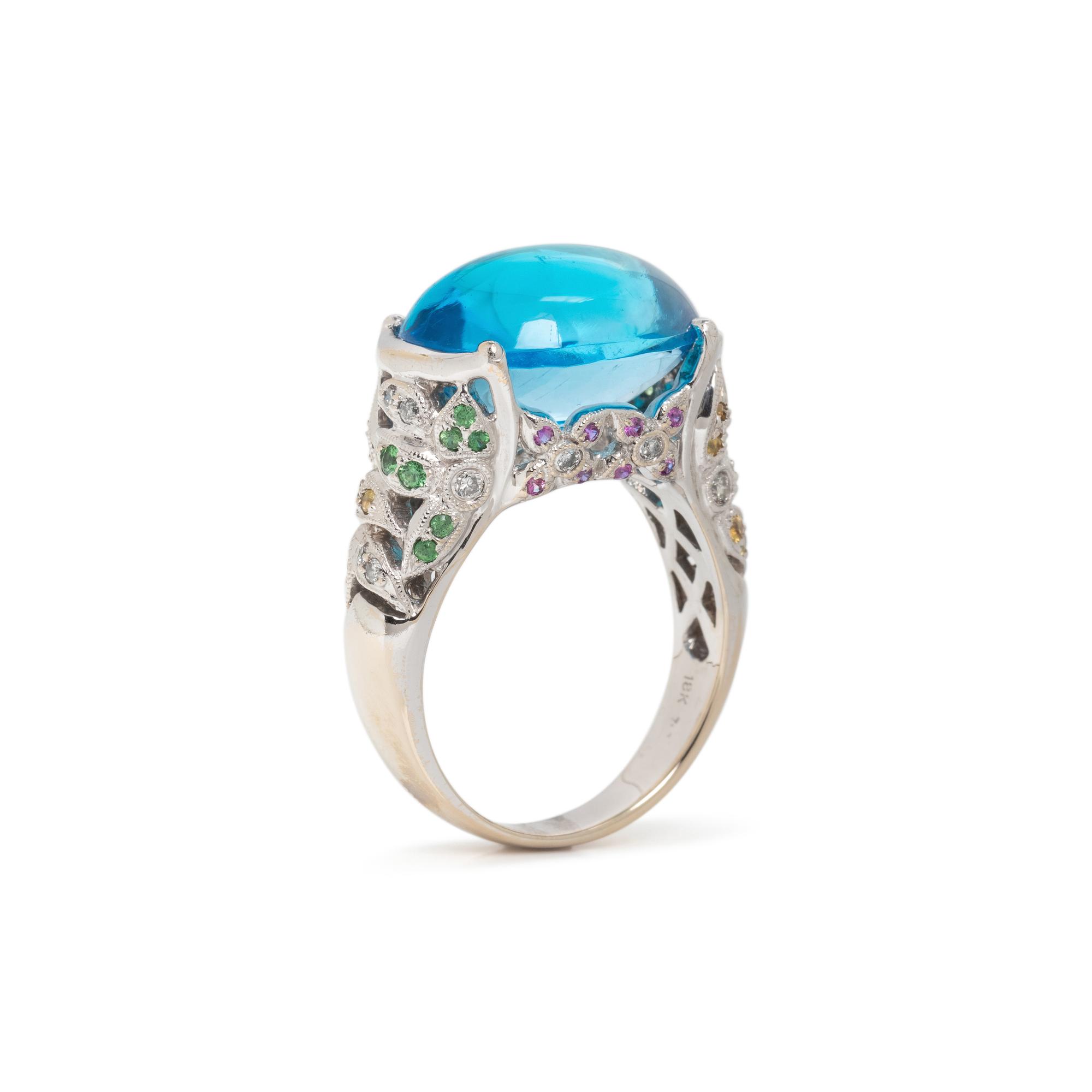 BLUE TOPAZ, DIAMOND AND MULTIGEM RING