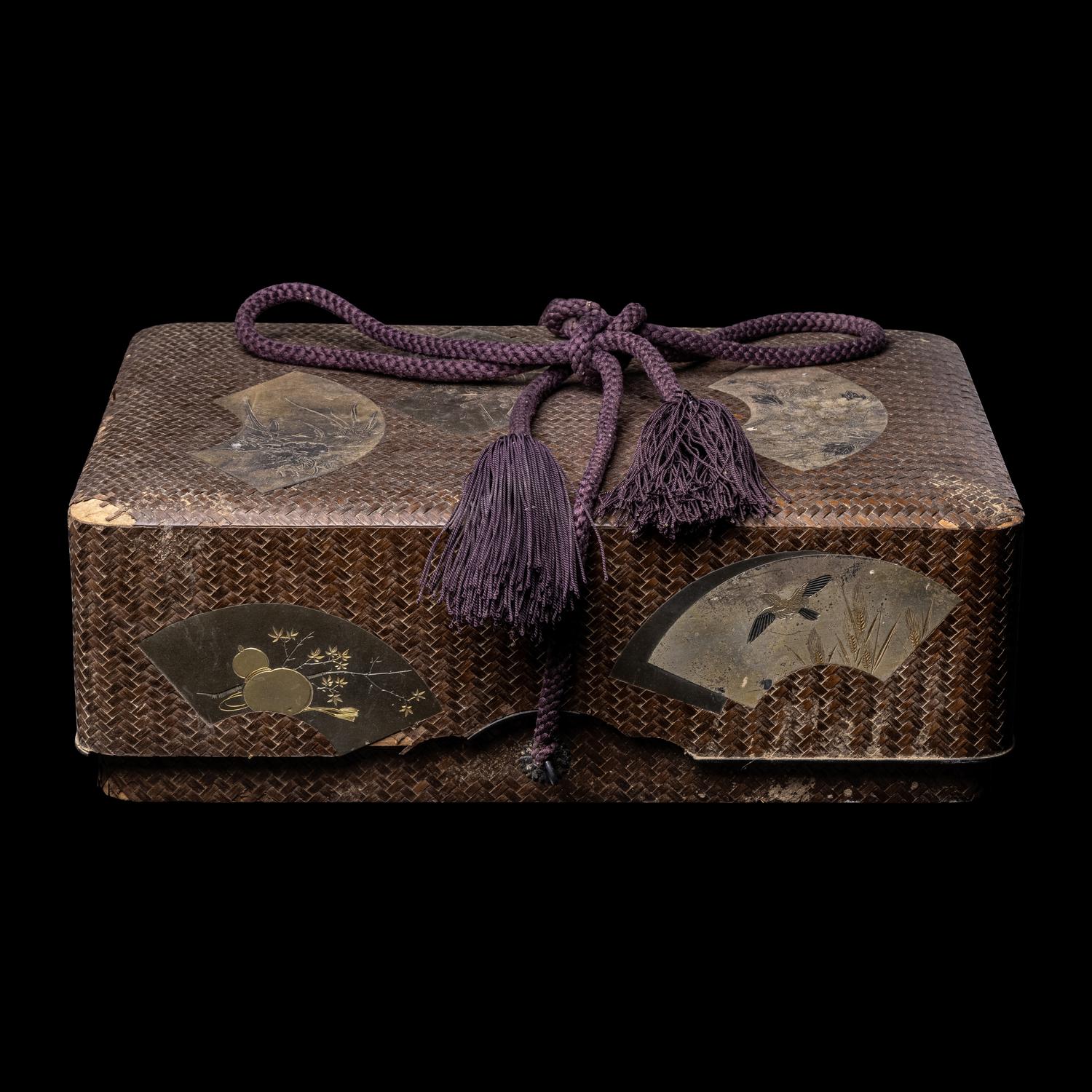 A Japanese Mixed-Metal Inset Lacquer Stationary Box, Bunko, Meiji-Taisho Period