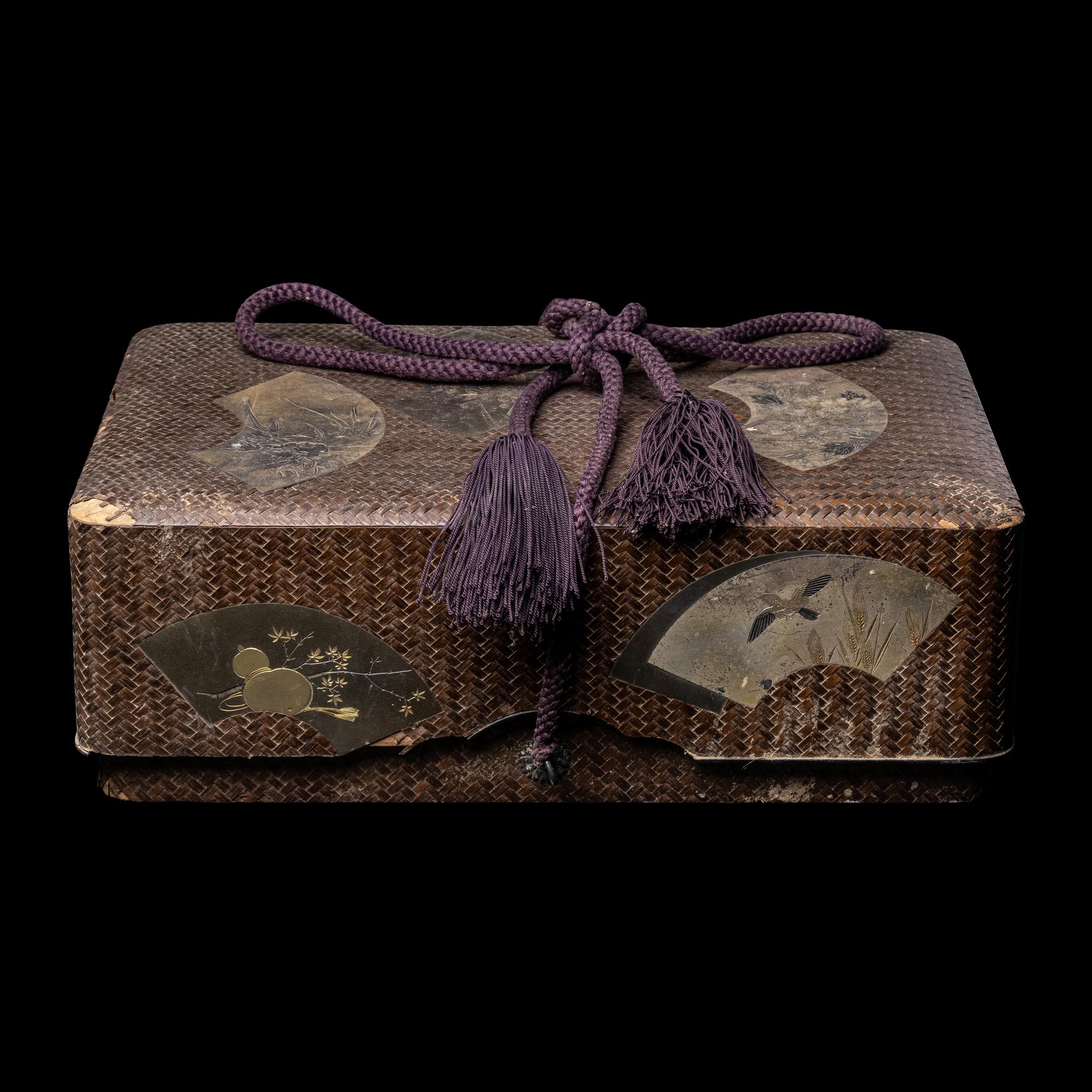 A Japanese Mixed-Metal Inset Lacquer Stationary Box, Bunko, Meiji-Taisho Period