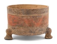 A Chinese Red Painted Grey Pottery Tripod Censer, Lu