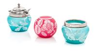 English, LATE 19TH CENTURY, three cameo glass articles, comprising a vase and two silver mounted articles
