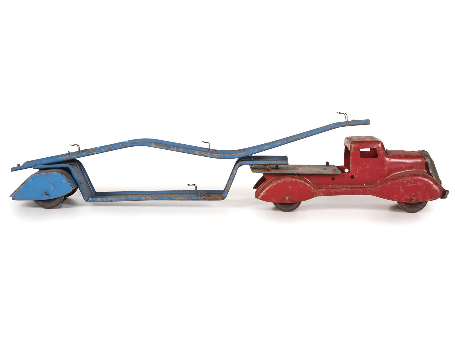 Ten Tin and Pressed Steel Toy Trucks and Wagons