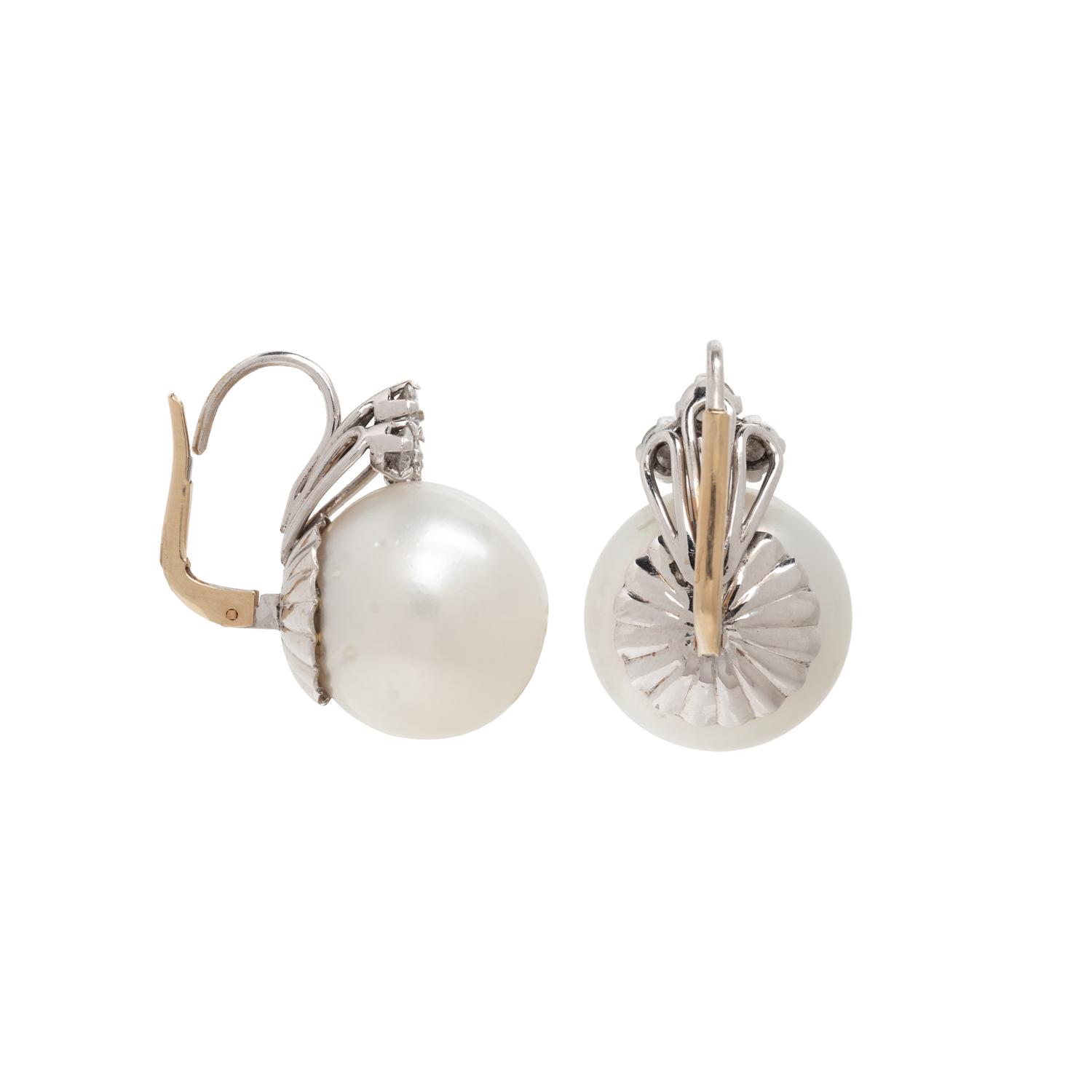 CULTURED SOUTH SEA PEARL AND DIAMOND EARRINGS