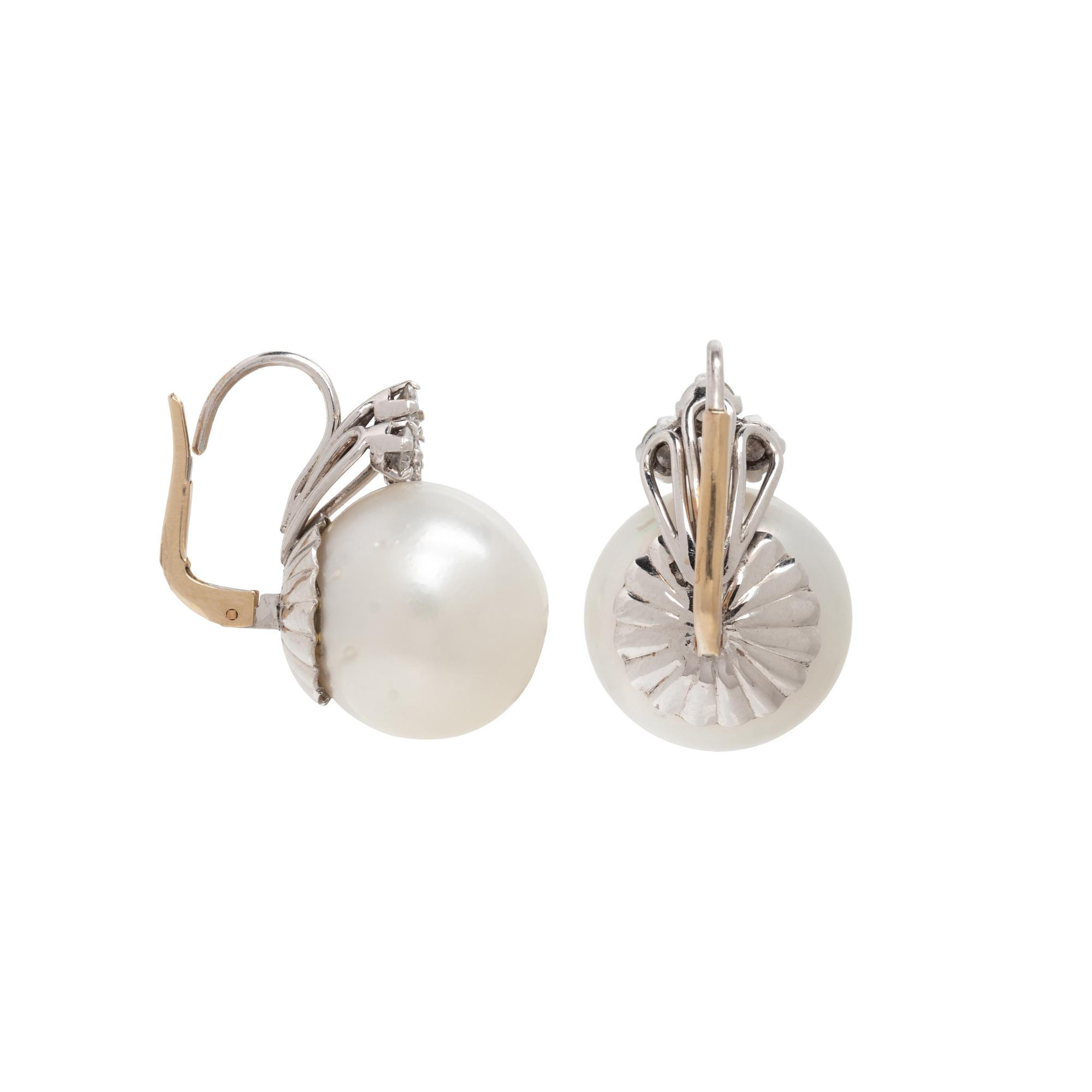 CULTURED SOUTH SEA PEARL AND DIAMOND EARRINGS