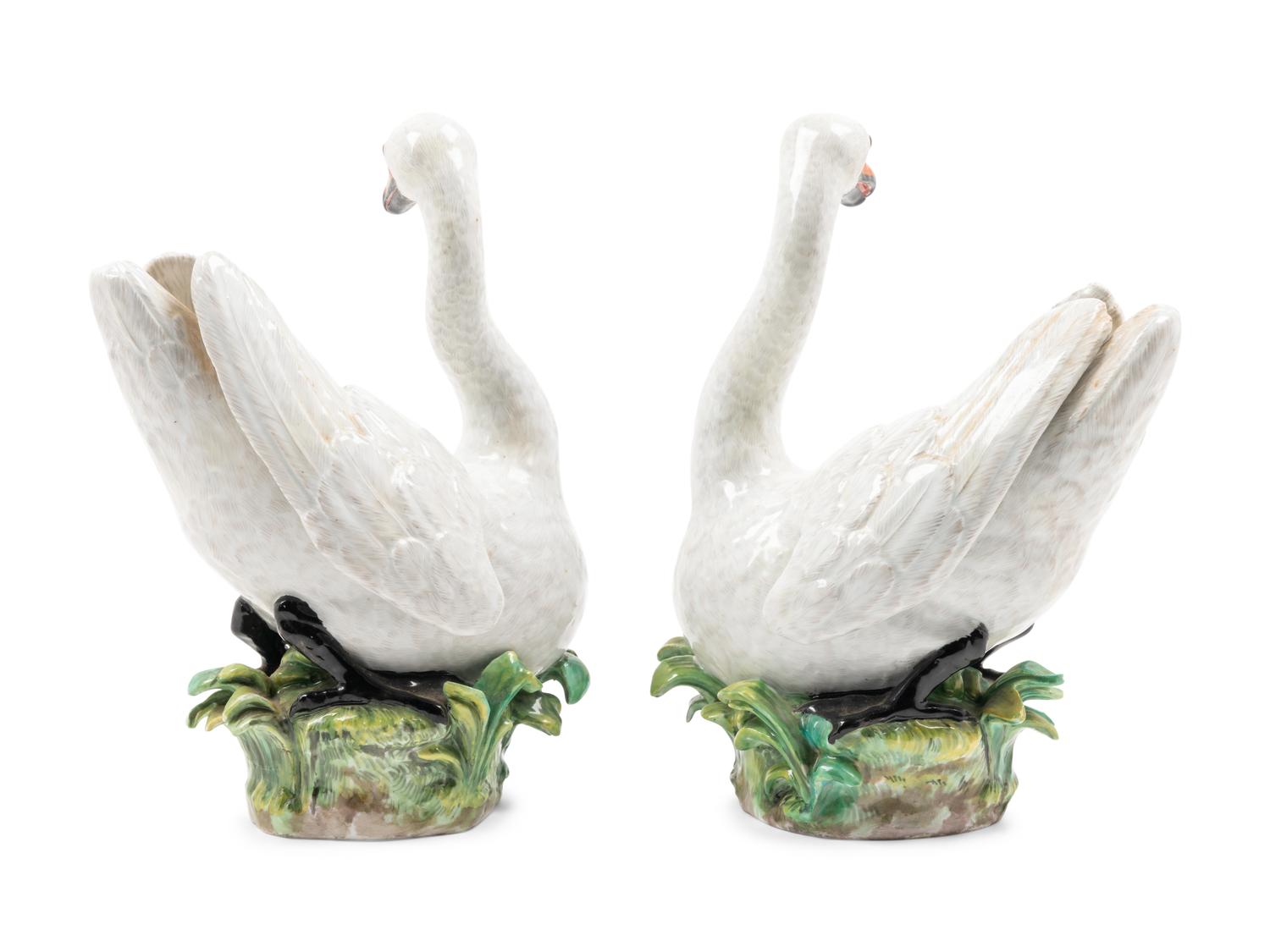 A Pair of Meissen Porcelain Swan Figures