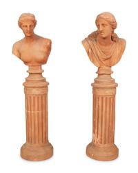 A Pair of Terracotta Busts on Pedestals