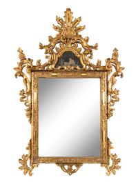 An Italian Baroque Style Giltwood and Etched Glass Mirror