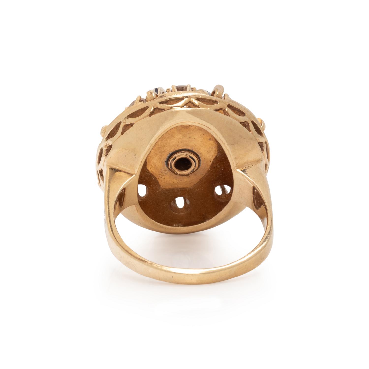 DIAMOND, ENAMEL AND YELLOW GOLD RING