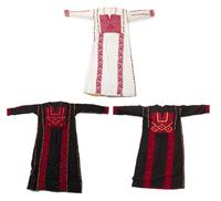 Three Palestinian Embroidered Silk Thawbs Length of first mentioned 56 inches. — 20TH CENTURY
