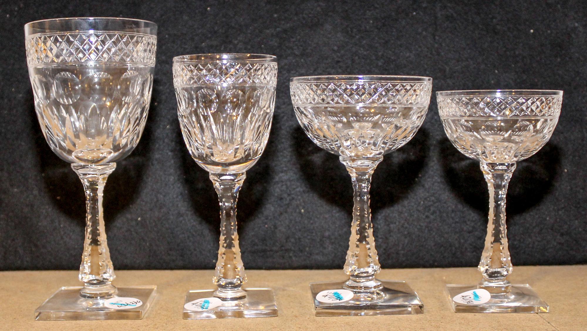 A Collection of Hawkes Cut Glass Stemware Height of tallest 7 1/2 inches.