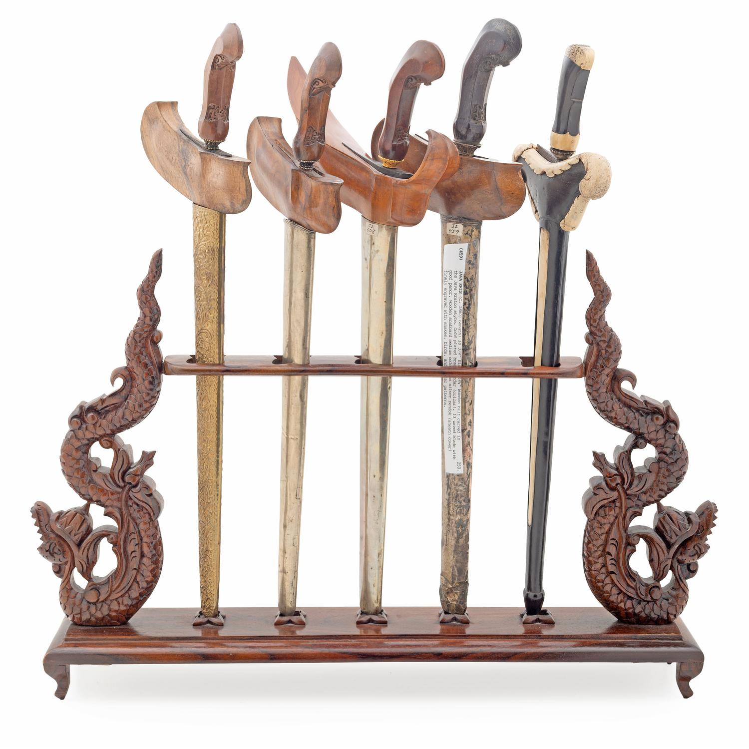 Five Kris Knives with Display Stand